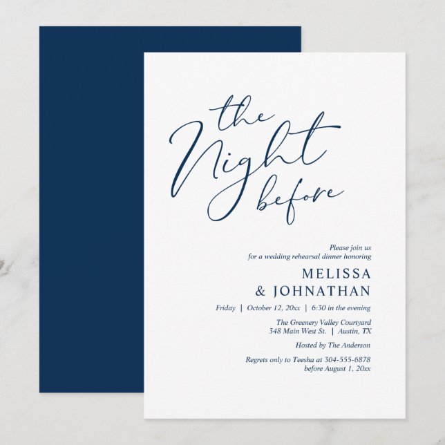 The Night Before Romantic Wedding Rehearsal Dinner Invitation (Front/Back)
