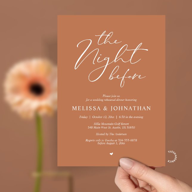The Night Before Romantic Wedding Rehearsal Dinner Invitation (The Night Before Romantic Wedding Rehearsal Dinner Invitation card in Terracotta Brown)