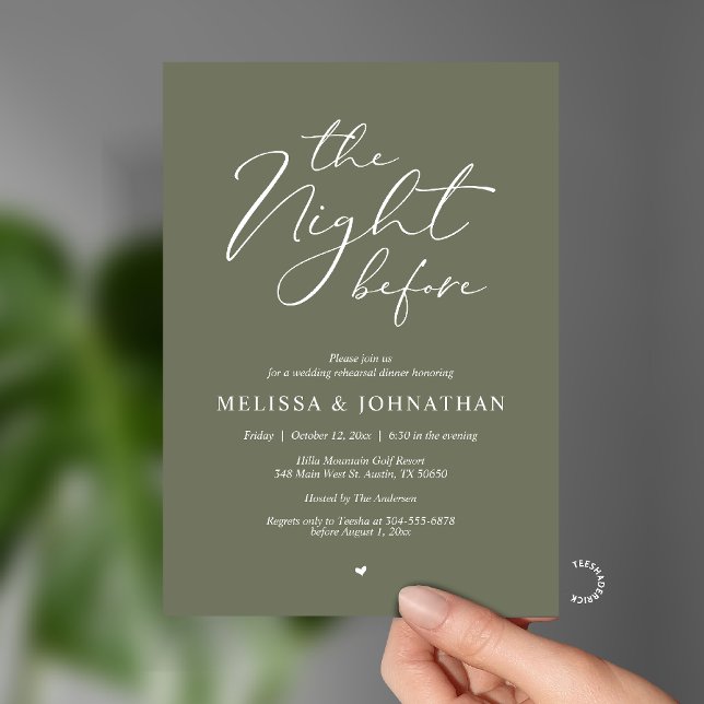 The Night Before Romantic Wedding Rehearsal Dinner Invitation (The Night Before Romantic Wedding Rehearsal Dinner Invitation card in Pastel Sage Green)