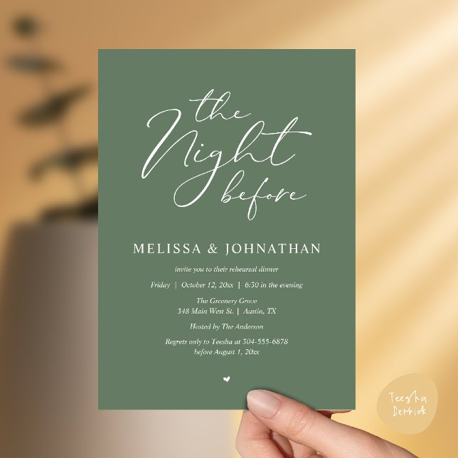 The Night Before Romantic Wedding Rehearsal Dinner Invitation (The Night Before Romantic Wedding Rehearsal Dinner Invitation Card in Sage Green)