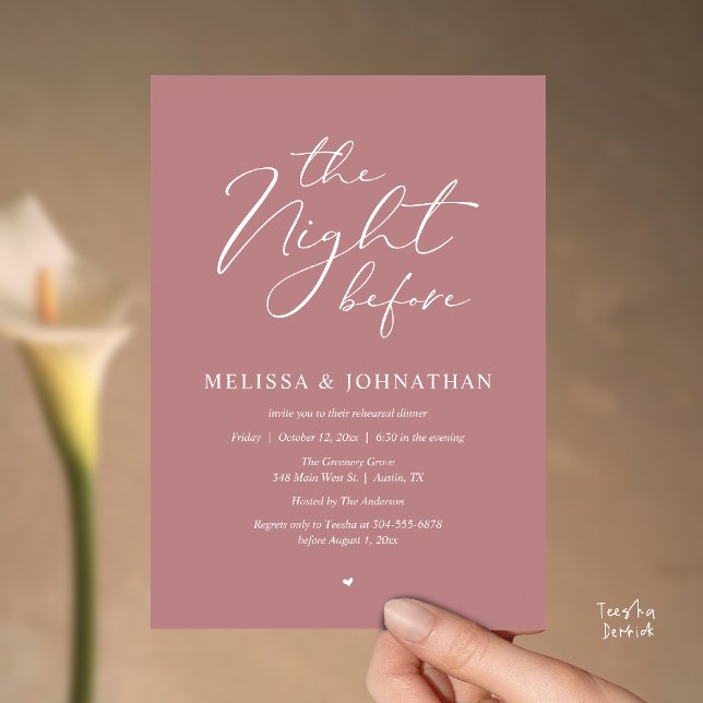 The Night Before Romantic Wedding Rehearsal Dinner Invitation (The Night Before Romantic Wedding Rehearsal Dinner Invitation Card in Dusty Rose Pink)