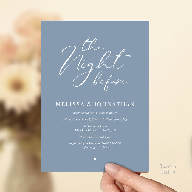 The Night Before Romantic Wedding Rehearsal Dinner Invitation (The Night Before Romantic Wedding Rehearsal Dinner Invitation Card in Dusty Blue)