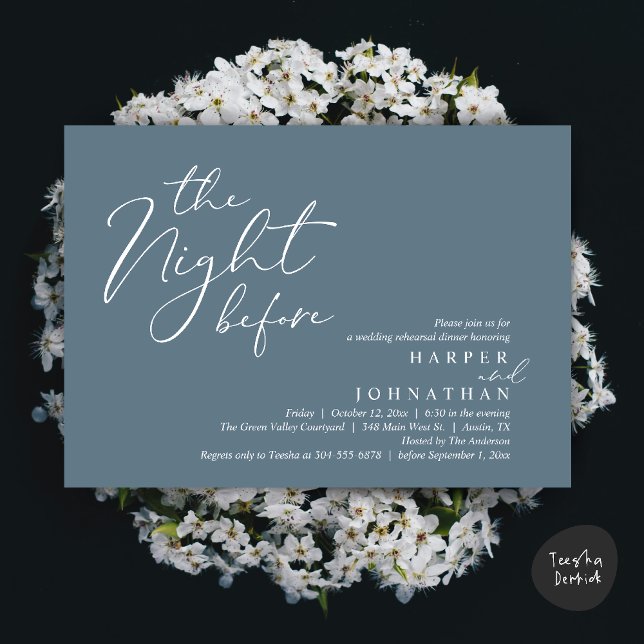 The Night Before Romantic Wedding Rehearsal Dinner Invitation (The Night Before Romantic Wedding Rehearsal Dinner Modern Invitation Card PDF Dusty Blue)