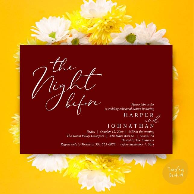 The Night Before Romantic Wedding Rehearsal Dinner Invitation (The Night Before Romantic Wedding Rehearsal Dinner Modern Invites Card PDF Burgundy Wine Red)