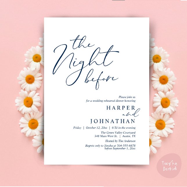 The Night Before Romantic Wedding Rehearsal Dinner Invitation (The Night Before Romantic Wedding Rehearsal Dinner Modern Invitation Card PDF Navy Blue)