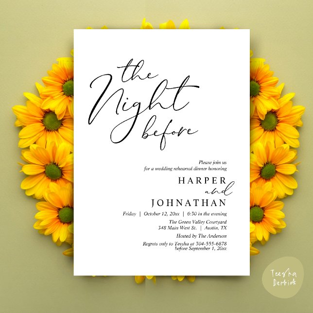 The Night Before Romantic Wedding Rehearsal Dinner Invitation (The Night Before Romantic Wedding Rehearsal Dinner Modern Invitation Card PDF White Black)