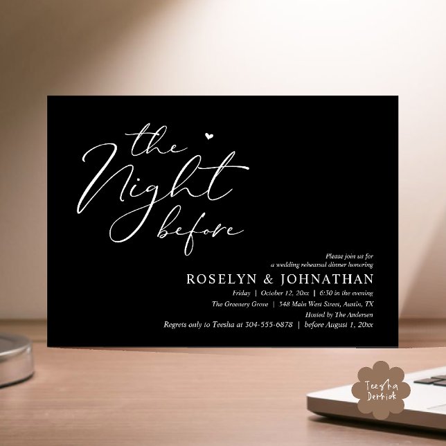 The Night Before Romantic Wedding Rehearsal Dinner Invitation (The Night Before Romantic Wedding Rehearsal Dinner Little heart Invitation Card PDF Black White)