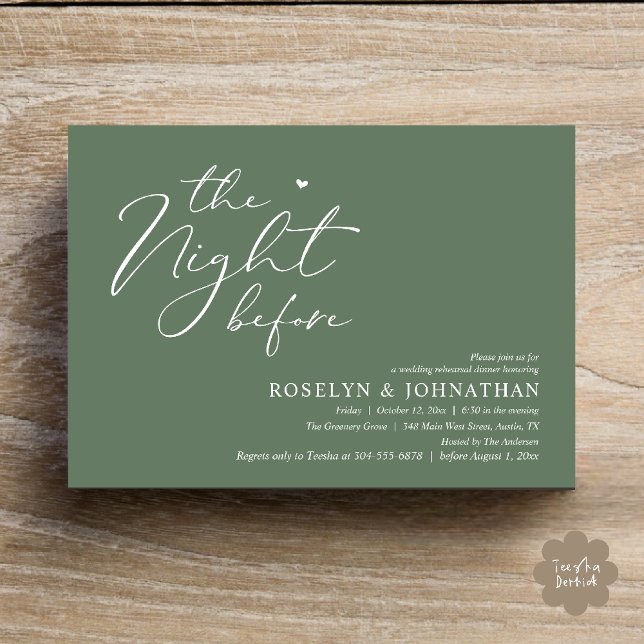 The Night Before Romantic Wedding Rehearsal Dinner Invitation (The Night Before Romantic Wedding Rehearsal Dinner Little heart Invitation Card PDF Sage Green)