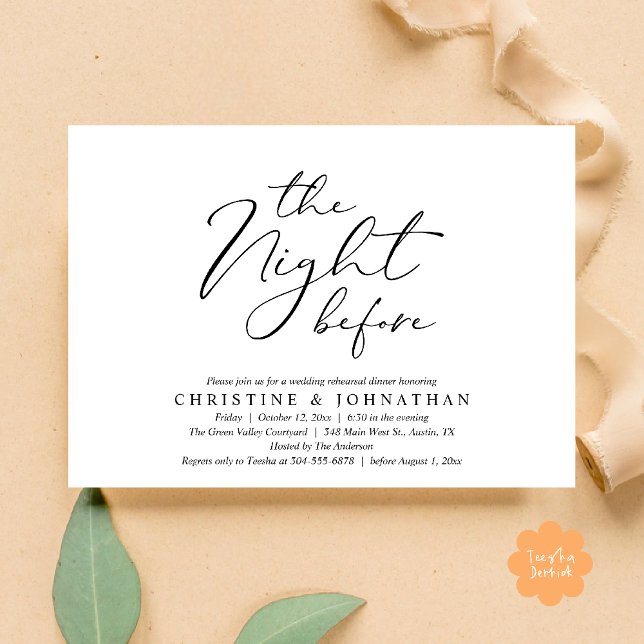 The Night Before Romantic Wedding Rehearsal Dinner Invitation (The Night Before Romantic Wedding Modern Rehearsal Dinner Invites Card Hosted Parents Black White)