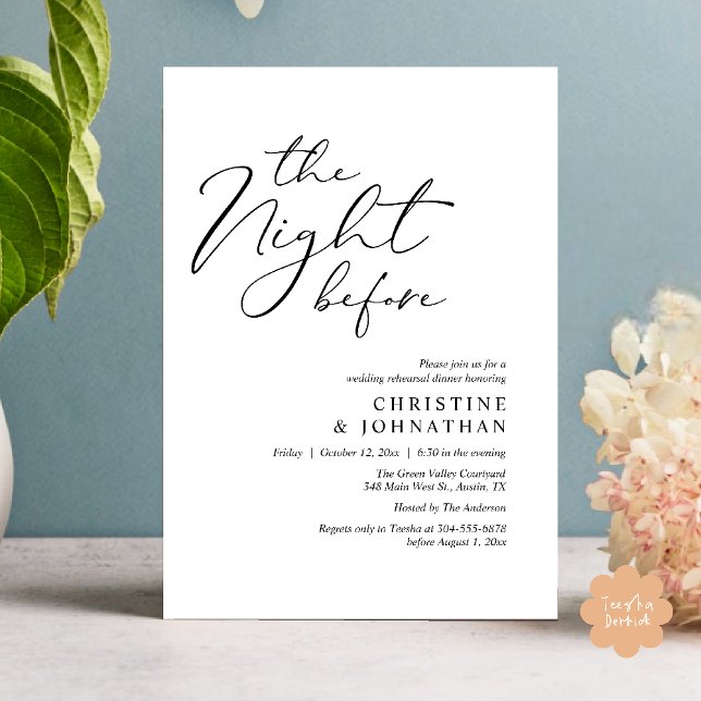 The Night Before Romantic Wedding Rehearsal Dinner Invitation (The Night Before Romantic Wedding Modern Rehearsal Dinner Invites Card Hosted Parents Black White)