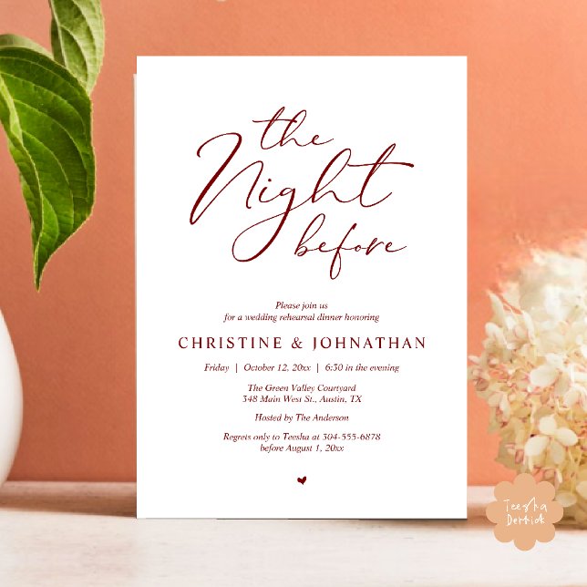 The Night Before Romantic Wedding Rehearsal Dinner Invitation (The Night Before Romantic Wedding Modern Rehearsal Dinner Invites Card Hosted Parents Red Wine)