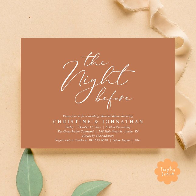 The Night Before Romantic Wedding Rehearsal Dinner Invitation (The Night Before Romantic Wedding Modern Rehearsal Dinner Invites Card Hosted Parents Copper Brown)