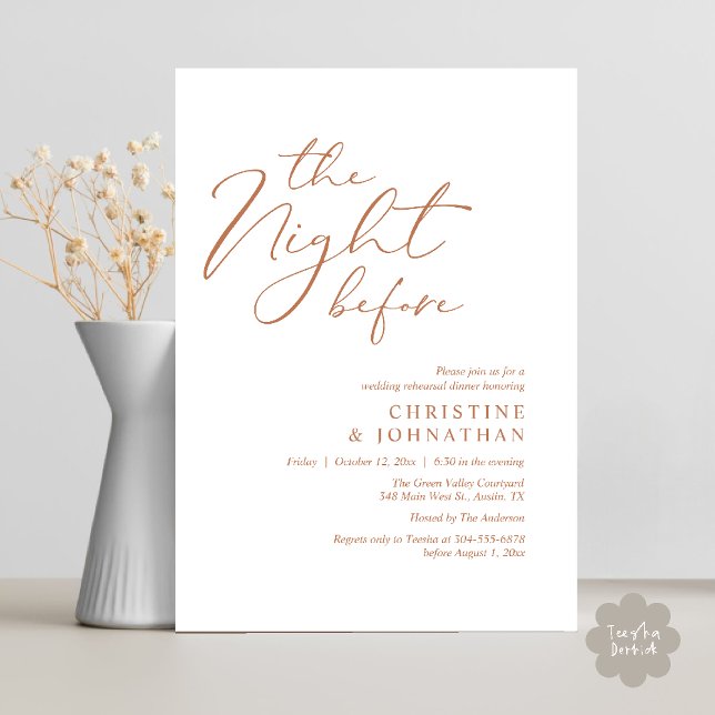 The Night Before Romantic Wedding Rehearsal Dinner Invitation (The Night Before Romantic Wedding Modern Rehearsal Dinner Invites Card Hosted Parents Copper Brown)