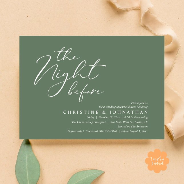 The Night Before Romantic Wedding Rehearsal Dinner Invitation (The Night Before Romantic Wedding Modern Rehearsal Dinner Invites Card Hosted Parents Sage Green)