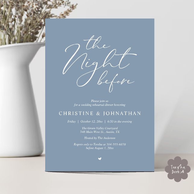 The Night Before Romantic Wedding Rehearsal Dinner Invitation (The Night Before Romantic Wedding Modern Rehearsal Dinner Invites Card Hosted Parents Dusty Blue)