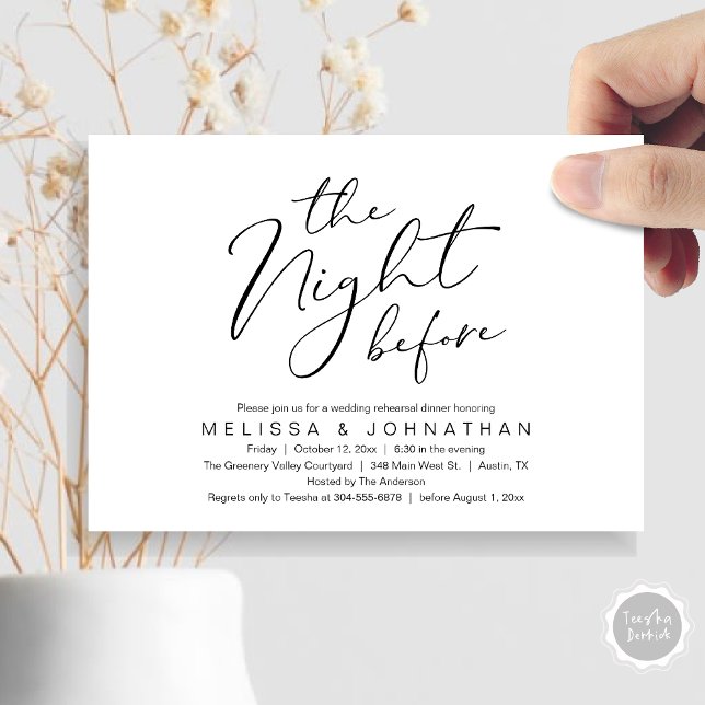 The Night Before Romantic Wedding Rehearsal Dinner Invitation (The Night Before Romantic Modern Wedding Rehearsal Dinner Aesthetic Invites Card PDF Black White)