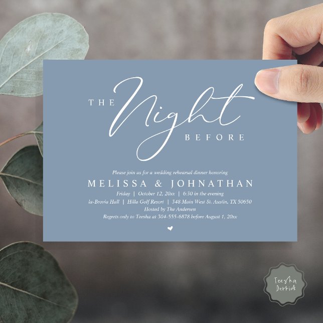 The Night Before Romantic Wedding Rehearsal Dinner Invitation (The Night Before, Romantic Wedding Rehearsal Dinner Invitation Card, PDF, in Dusty Blue)