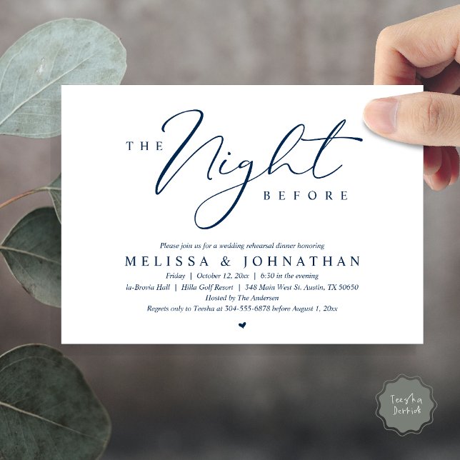 The Night Before Romantic Wedding Rehearsal Dinner Invitation (The Night Before, Romantic Wedding Rehearsal Dinner Invitation Card, PDF, in Navy Blue)