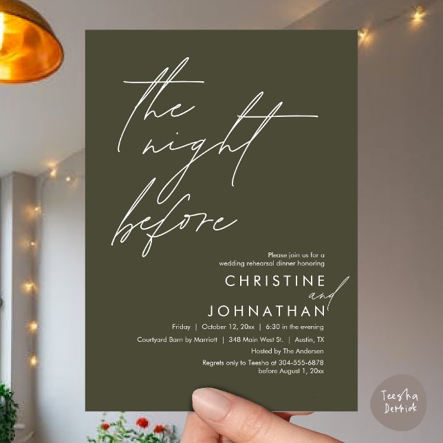 The Night Before Romantic Wedding Rehearsal Dinner Invitation (The Night Before Romantic Wedding Rehearsal Dinner Invitation Card, PDF, in Olive Green)