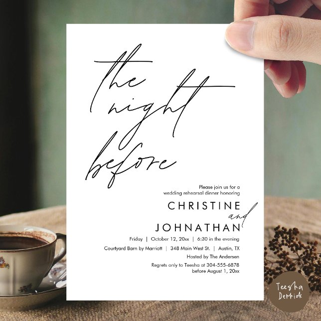 The Night Before Romantic Wedding Rehearsal Dinner Invitation (The Night Before Romantic Wedding Rehearsal Dinner Invitation Card, PDF, in Black White)
