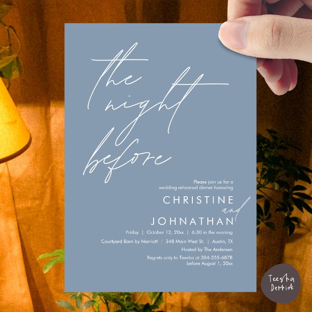 The Night Before Romantic Wedding Rehearsal Dinner Invitation (The Night Before Romantic Wedding Rehearsal Dinner Invitation Card, PDF, in Dusty Blue)
