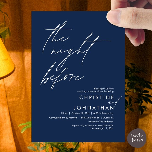The Night Before Romantic Wedding Rehearsal Dinner Invitation (The Night Before Romantic Wedding Rehearsal Dinner Invitation Card, PDF, in Navy Blue)