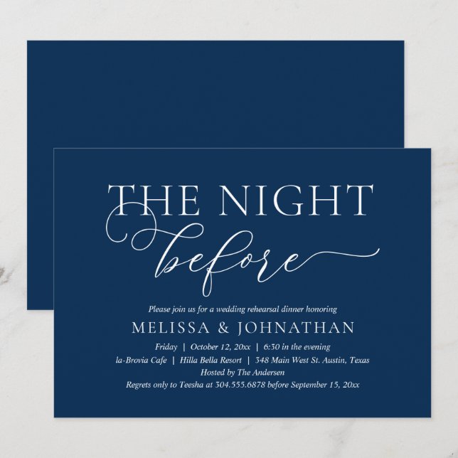 The Night Before Romantic Wedding Rehearsal Dinner Invitation (Front/Back)