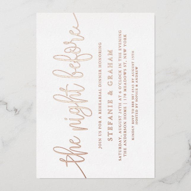 The Night Before Rose Gold Foil Rehearsal Dinner Foil Invitation (Front)