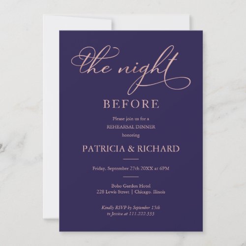 The Night Before Rose Gold Foil Rehearsal Dinner Invitation