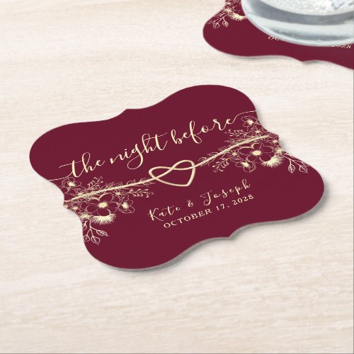 The Night Before Rustic Floral Rehearsal Dinner Paper Coaster