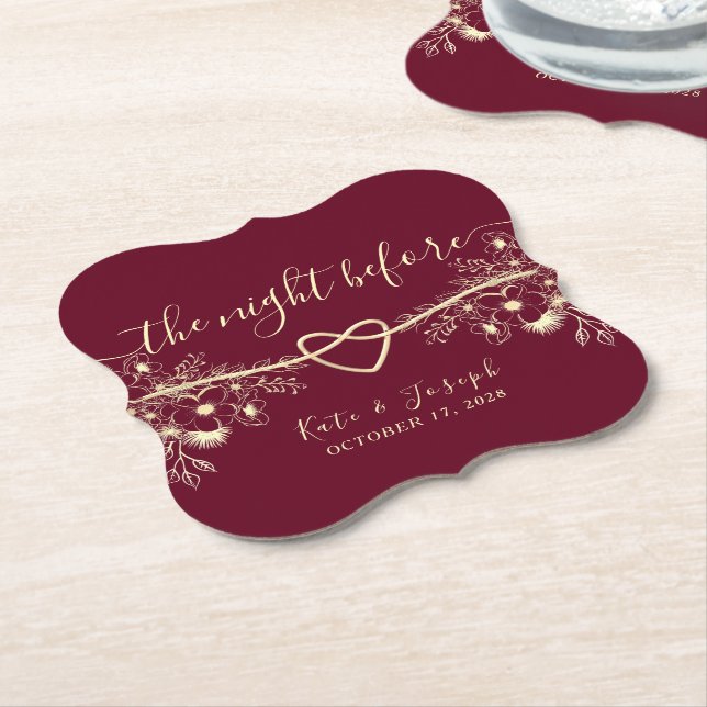 The Night Before Rustic Floral Rehearsal Dinner Paper Coaster (Angled)