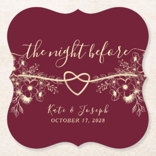 The Night Before Rustic Floral Rehearsal Dinner Paper Coaster