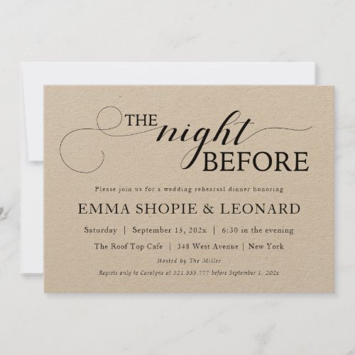 The Night Before Rustic Rehearsal Dinner  Invitation