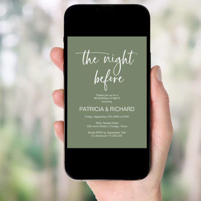 The Night Before Sage Green Rehearsal Dinner Invitation (Front Digital)