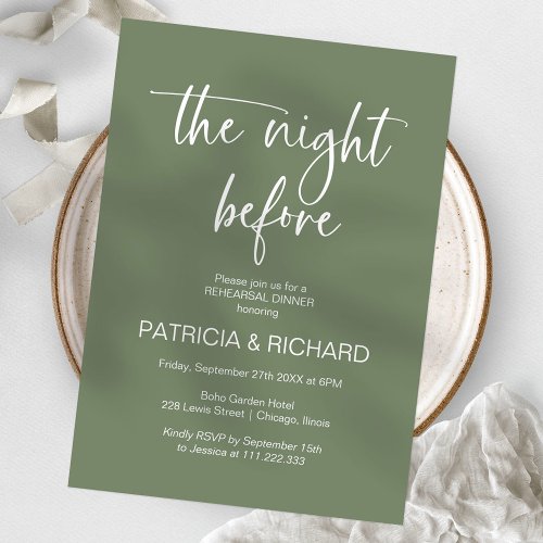 The Night Before Sage Green Rehearsal Dinner Invitation