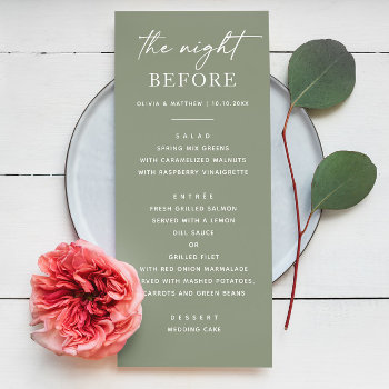 The Night Before. Sage Green Rehearsal Dinner  Menu by RemioniArt at Zazzle
