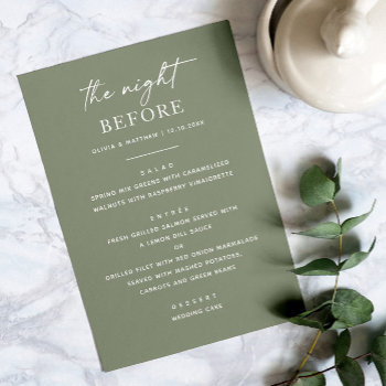 The Night Before. Sage Green Rehearsal Dinner Menu by RemioniArt at Zazzle