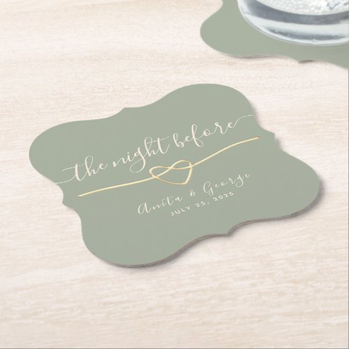 The Night Before Sage Green Rehearsal Dinner Paper Coaster