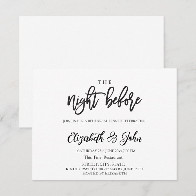 The Night Before Simple Rehearsal Dinner   Invitation (Front/Back)