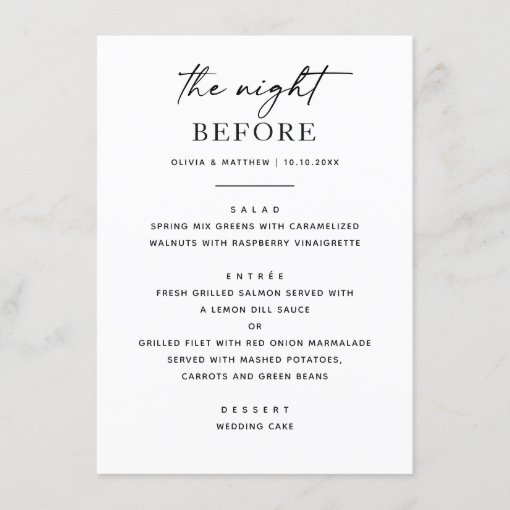 The night before. Simple wedding rehearsal dinner Menu | Zazzle