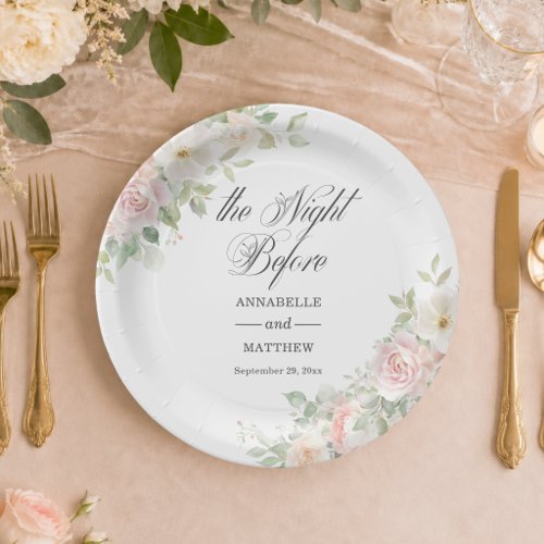 The Night Before Soft Blush Roses Wedding Paper Plates