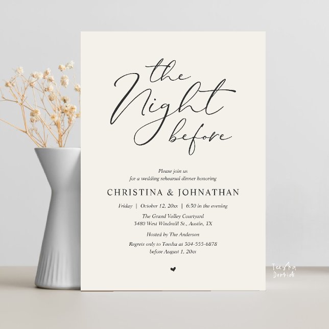 “The Night Before” Soft Linen Rehearsal Dinner Invitation (“The Night Before” Elegant Script Romantic Rehearsal Dinner Invitation Card Soft Linen)