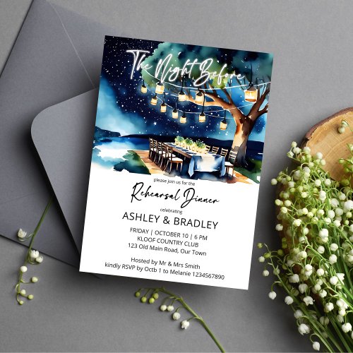 The night before string of lights watercolor invitation