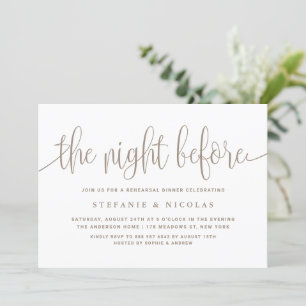 The Night Before Taupe Script Rehearsal Dinner Invitation