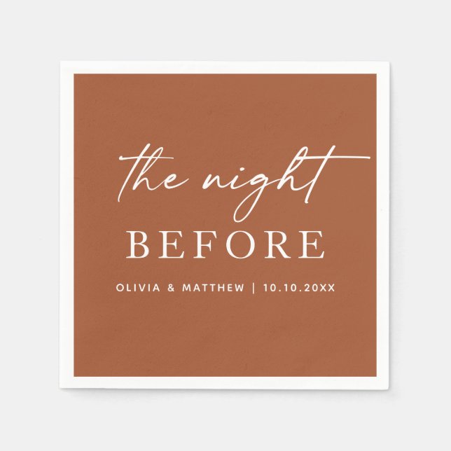 The Night Before. Terracotta Fall Rehearsal Dinner Napkins (Front)