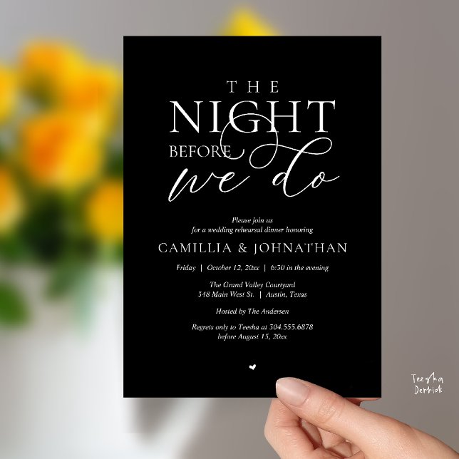 “The Night Before We Do” Modern Rehearsal Dinner Invitation (“The Night Before We Do” Modern Classy Rehearsal Dinner Reception Invitation Card Black White)