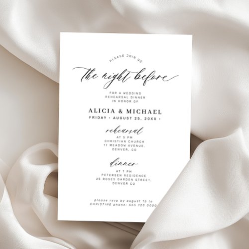 The night before wedding elegant rehearsal dinner invitation