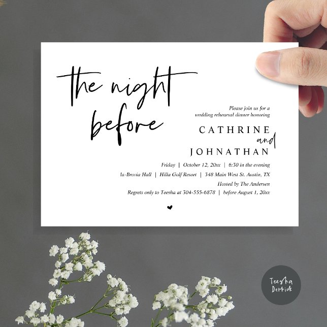 The night before, Wedding Rehearsal Dinner Invitation (The night before, Wedding Rehearsal Dinner Invitation Card, PDF, in Black and White)