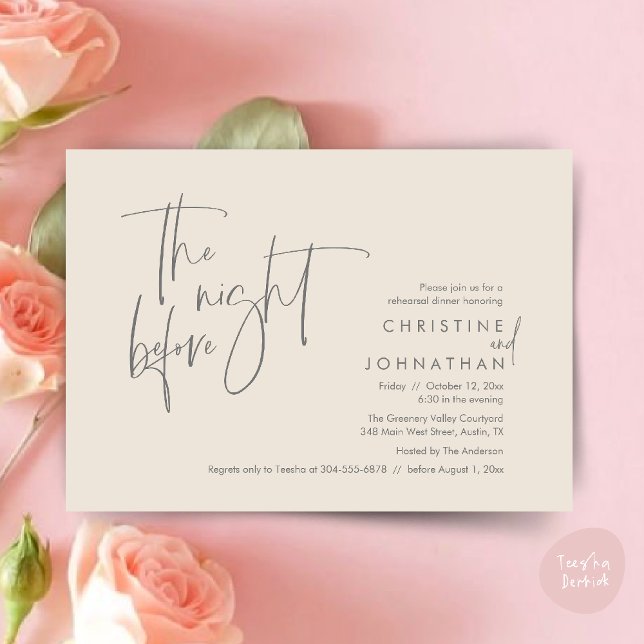 The Night Before, Wedding Rehearsal Dinner Invitation (The night before, Casual Modern Wedding Rehearsal Dinner Invitation Card PDF Cream Grey)