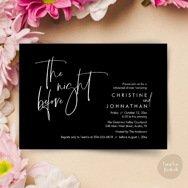 The Night Before, Wedding Rehearsal Dinner Invitation (The night before, Casual Modern Wedding Rehearsal Dinner Invitation Card PDF Black White)